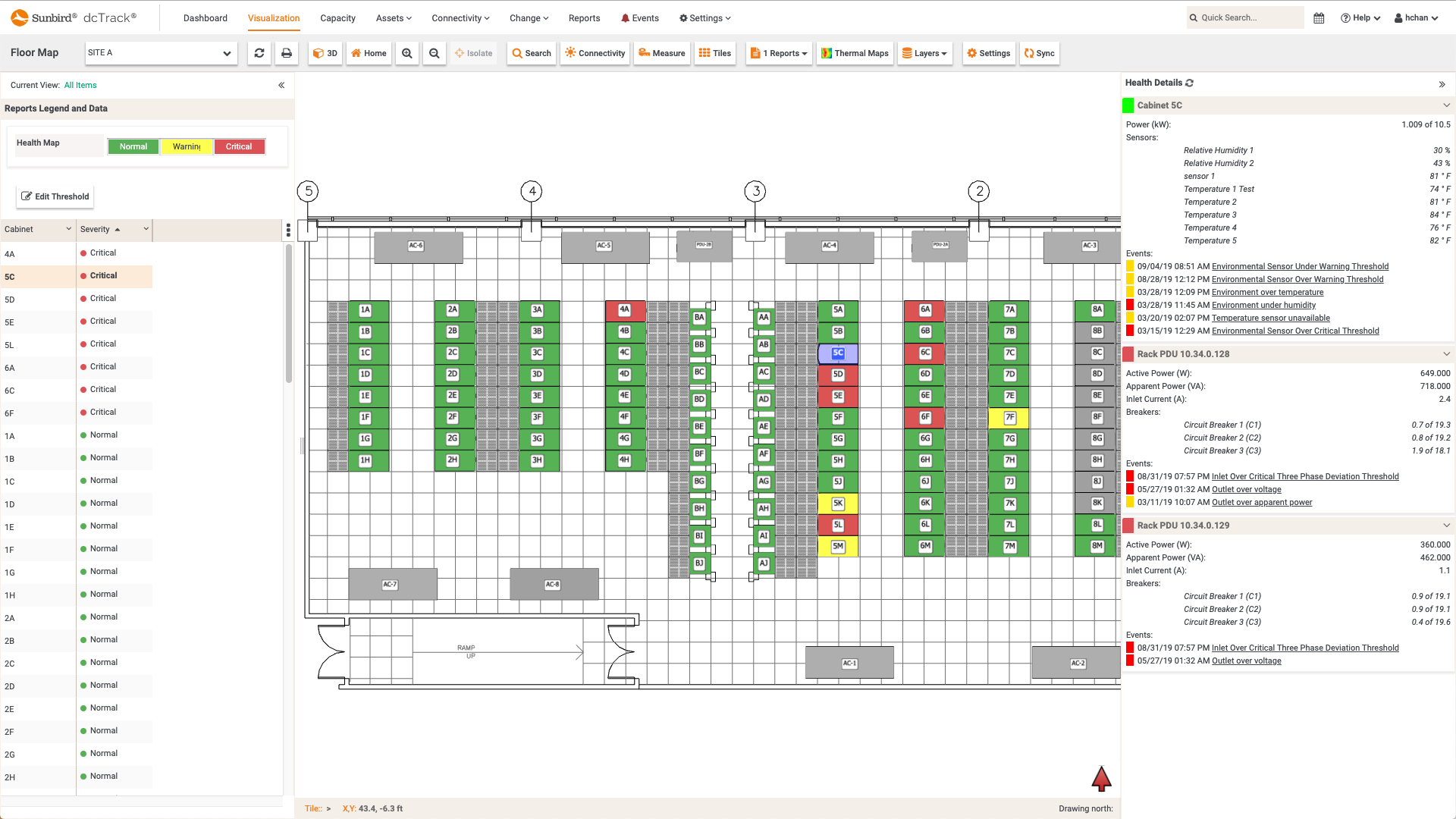 4-dcTrack Cabinet Health Floor Map Report